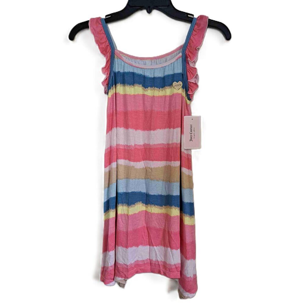 Juicy Couture Pink And Blue Striped Ruffle Dress Size 8/10